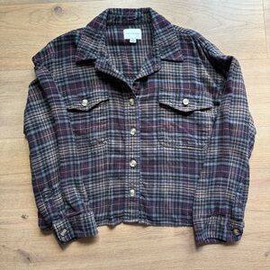 Women's Plaid Crop Long Sleeve - Purple and Gray